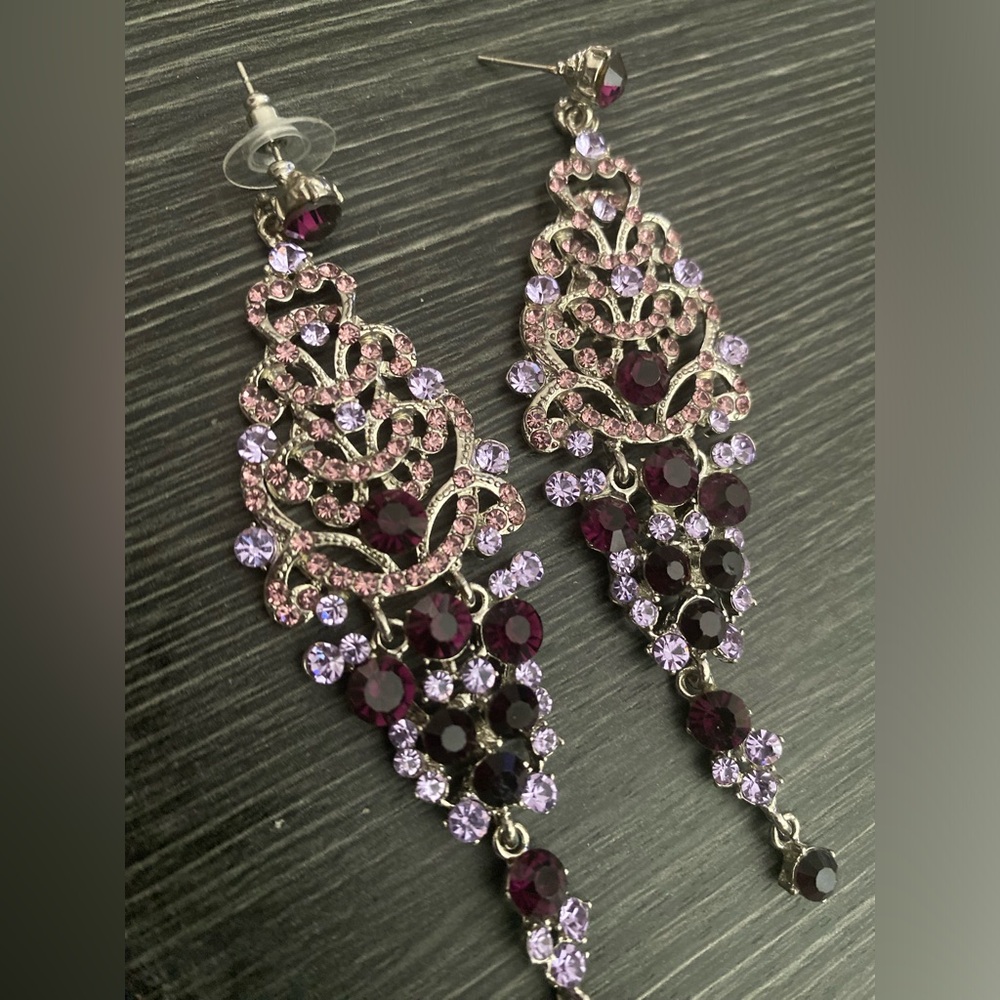 Lavender and Plum Crystal Chandelier long Earrings